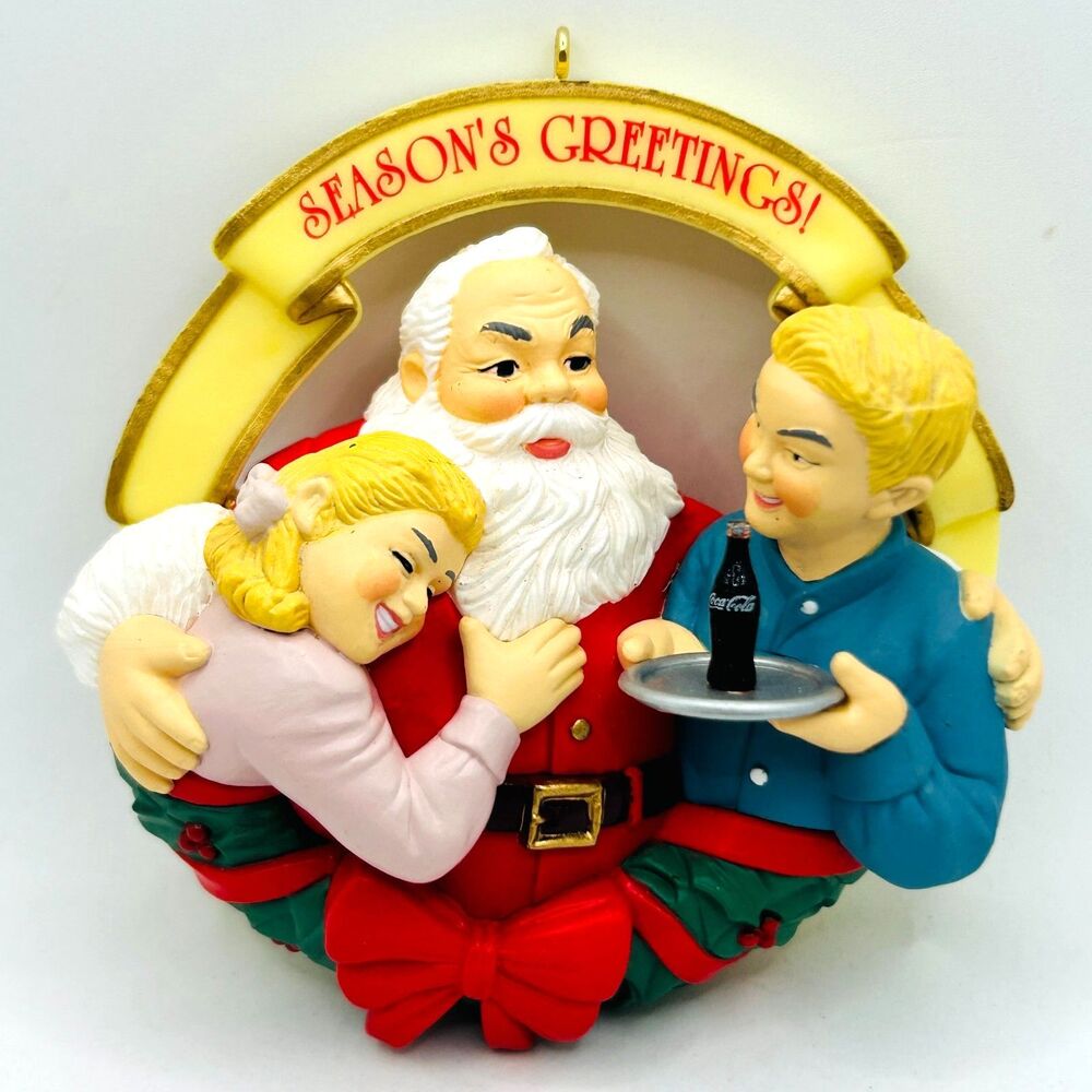 VINTAGE 1996 Coca-Cola Trim-a-Tree Chirstmas Ornament 1953 Santa with Kids